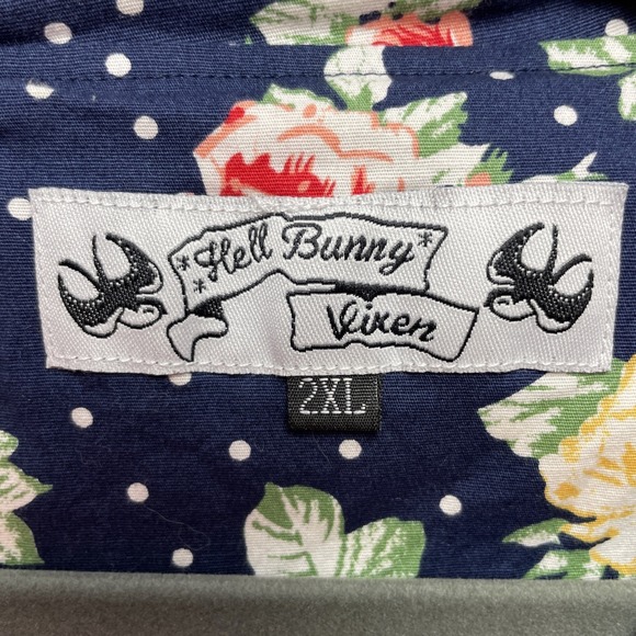 Hell Bunny Vixen Womens Rockabilly Dress Size 2XL Navy Flora Short Sleeve Retro - Picture 4 of 11